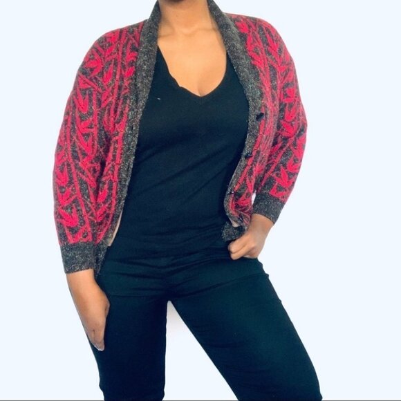 VINTAGE NEW WANG KANG CO FUSHIA PINK BLACK BUTTON UP OVERSIZED CARDIGAN - Picture 14 of 15